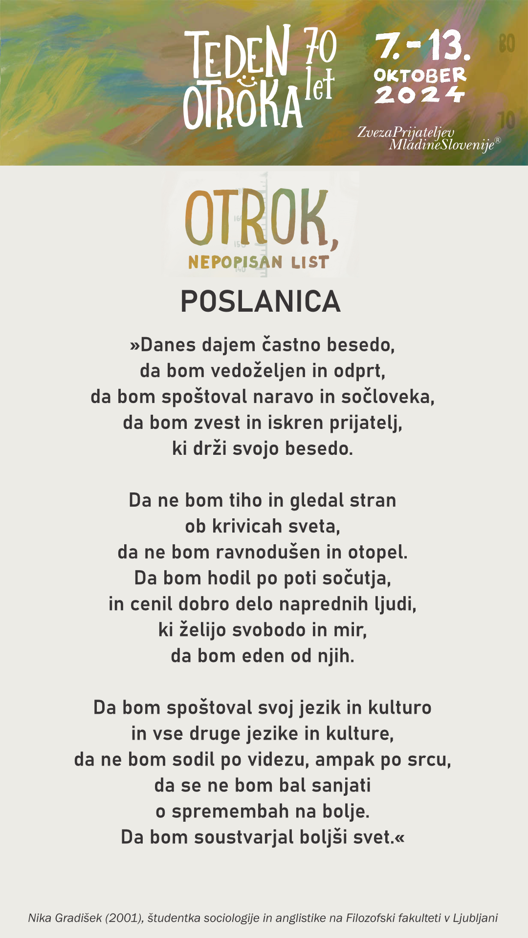 Teden otroka - Otrok, nepopisan list (poslanica)